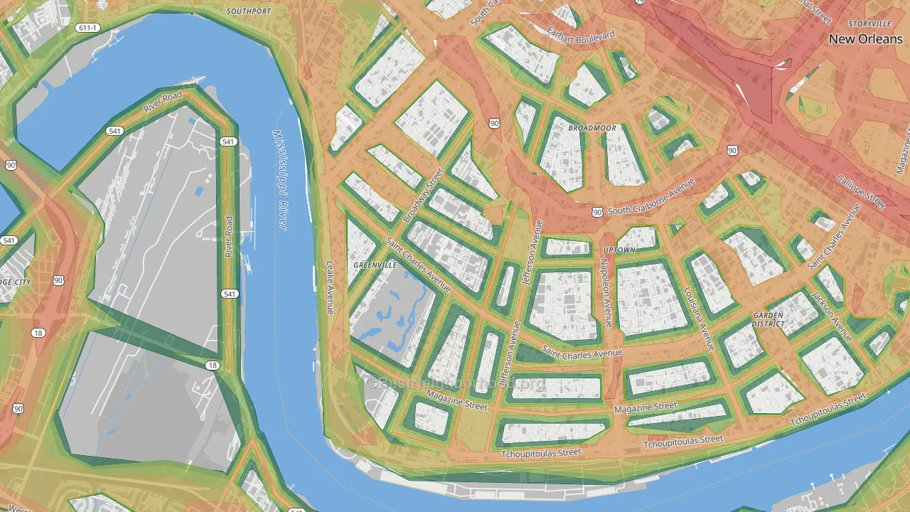 Audubon, New Orleans, LA Map of Noise Levels in Audubon