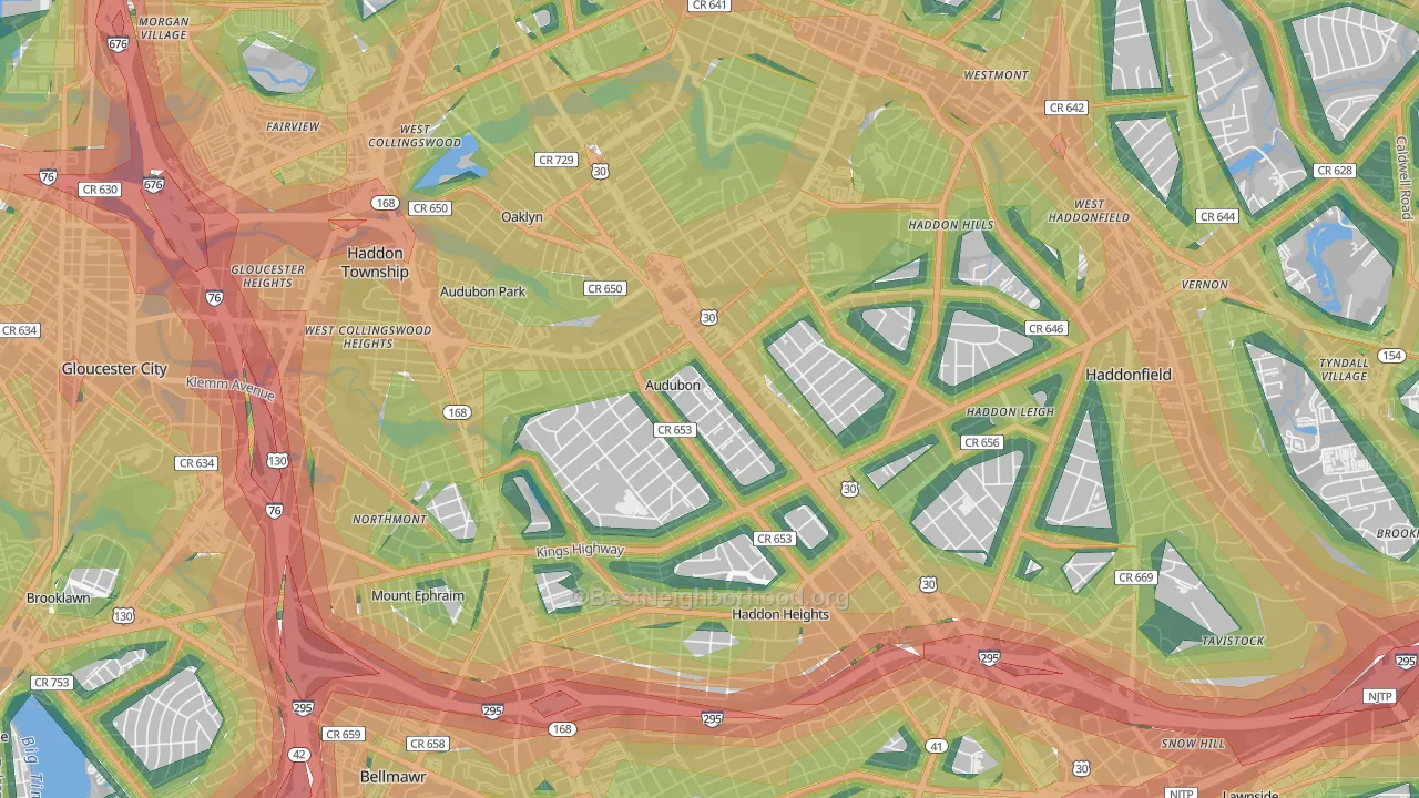Audubon, NJ Map of Noise Levels in Audubon