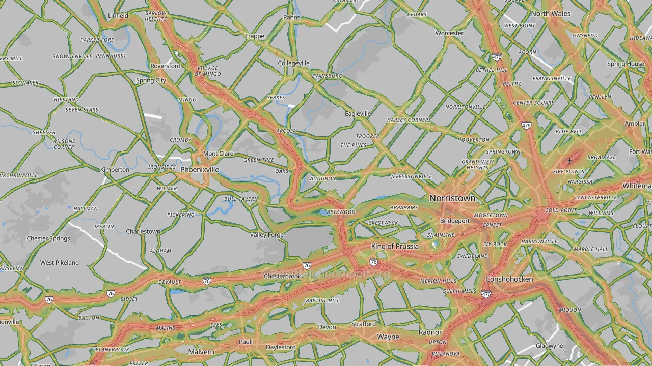 Audubon, PA Map of Noise Levels in Audubon