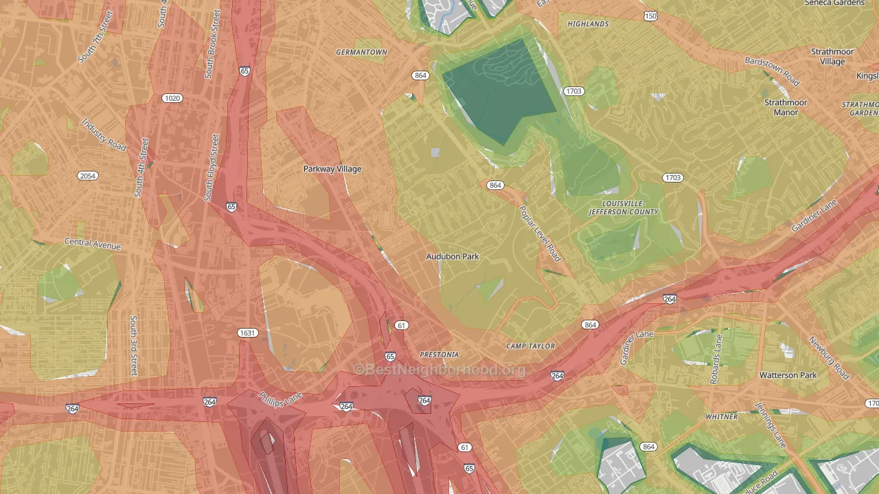 Audubon Park, KY Map of Noise Levels in Audubon Park
