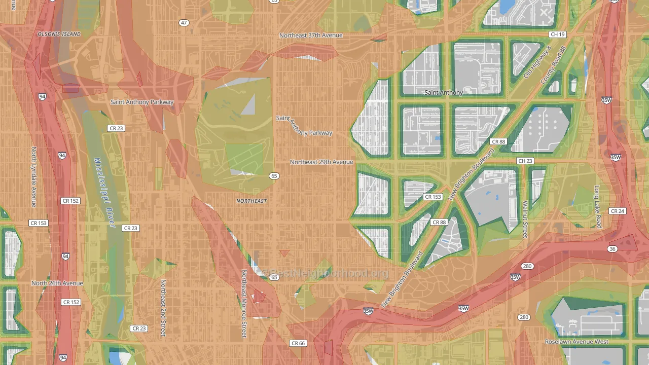 Audubon Park, Minneapolis, MN Map of Noise Levels in Audubon Park