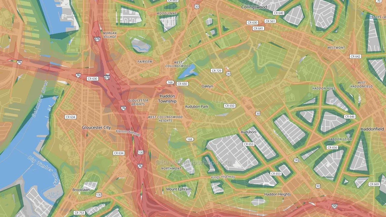 Audubon Park, NJ Map of Noise Levels in Audubon Park