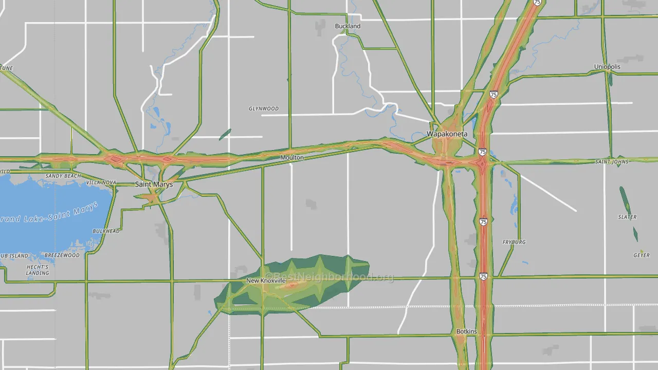 Auglaize County, OH Map of Noise Levels in Auglaize County