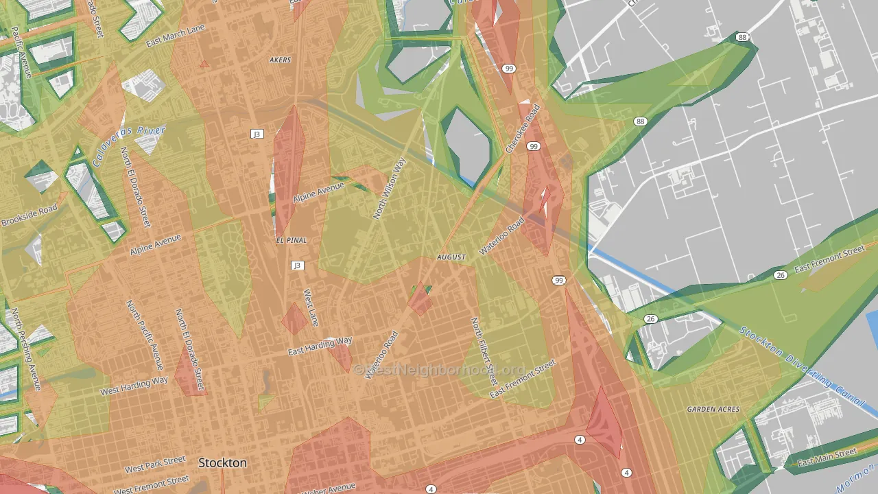 August, CA Map of Noise Levels in August