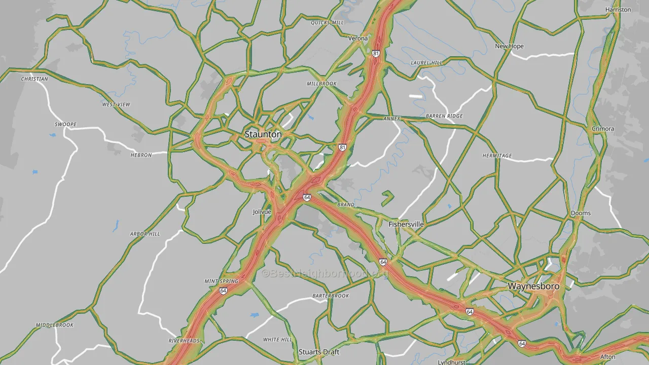 Augusta County, VA Map of Noise Levels in Augusta County