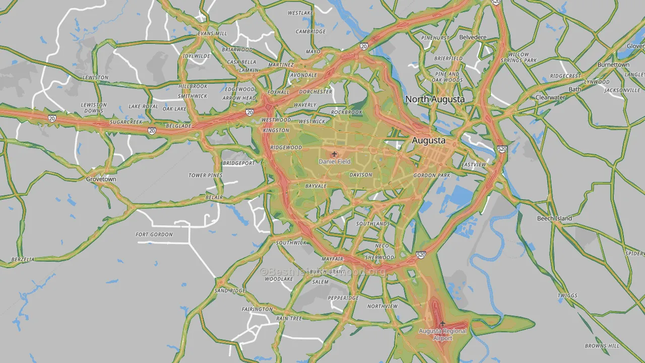 Augusta, GA Map of Noise Levels in Augusta