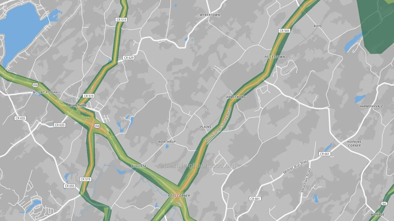 Augusta, NJ Map of Noise Levels in Augusta