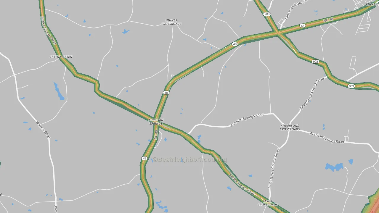 Aurelian Springs, NC Map of Noise Levels in Aurelian Springs