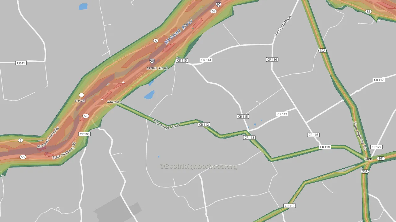 Auriesville, NY Map of Noise Levels in Auriesville