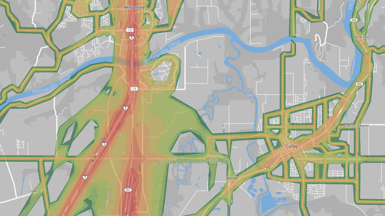 Aurora-Butteville-Barlow, Canby, OR Map of Noise Levels in Aurora-Butteville-Barlow