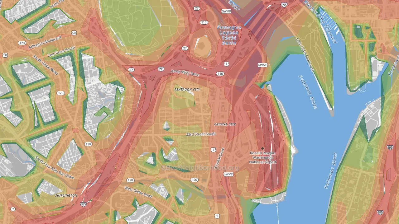 Aurora Highlands, Arlington, VA Map of Noise Levels in Aurora Highlands