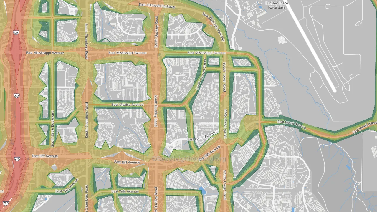 Aurora Highlands, Aurora, CO Map of Noise Levels in Aurora Highlands