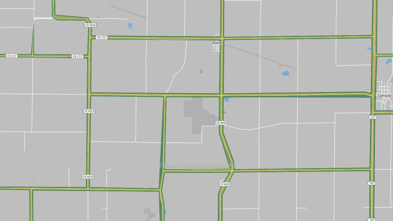 Aurora, IA Map of Noise Levels in Aurora