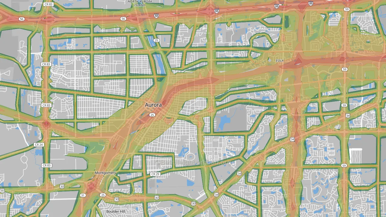 Aurora, IL Map of Noise Levels in Aurora