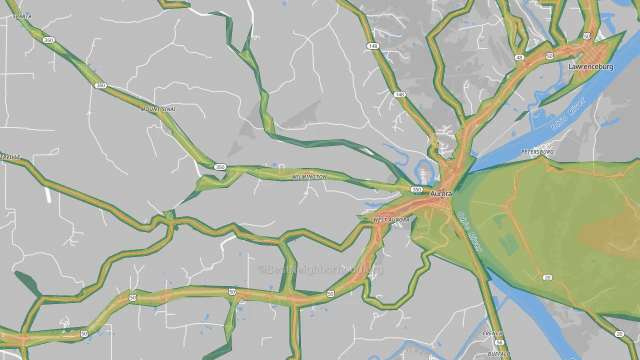 Aurora, IN Map of Noise Levels in Aurora