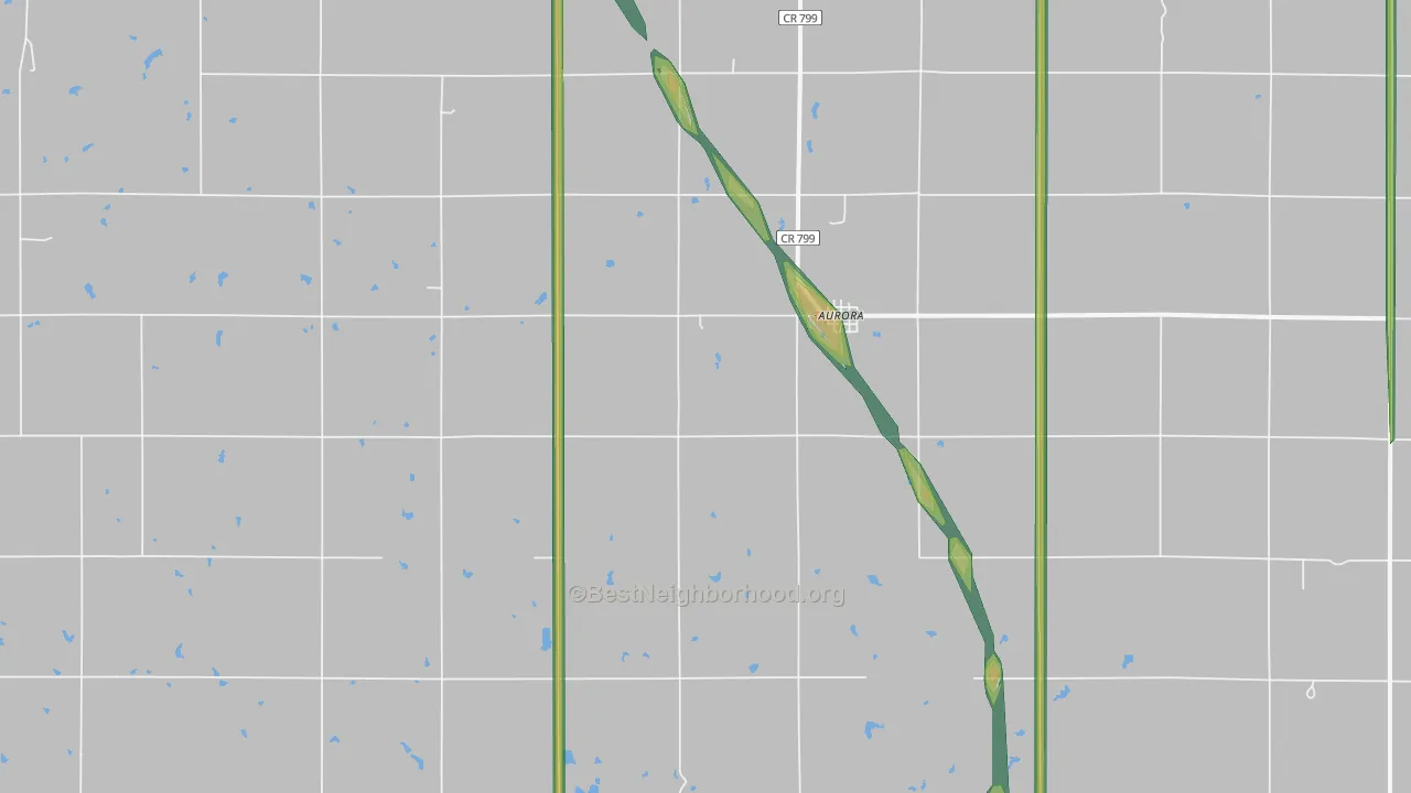 Aurora, KS Map of Noise Levels in Aurora