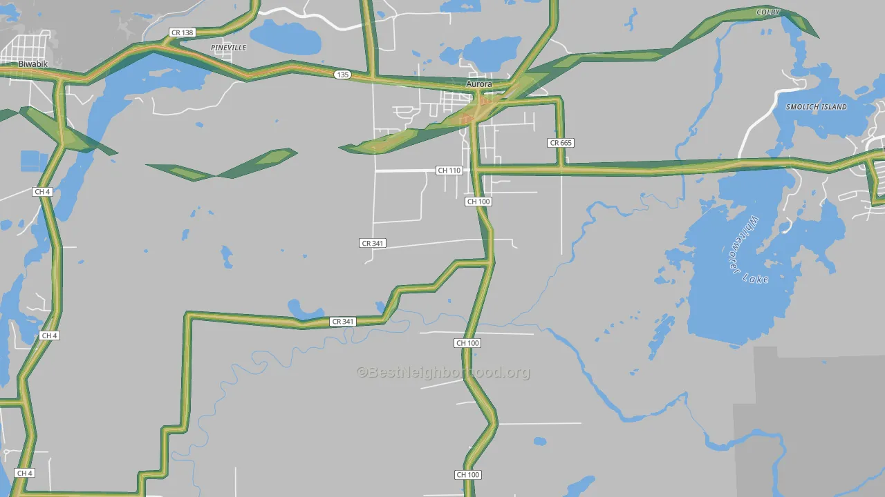 Aurora, MN Map of Noise Levels in Aurora