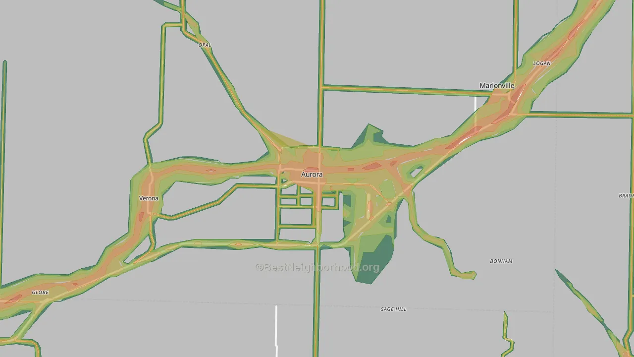 Aurora, MO Map of Noise Levels in Aurora