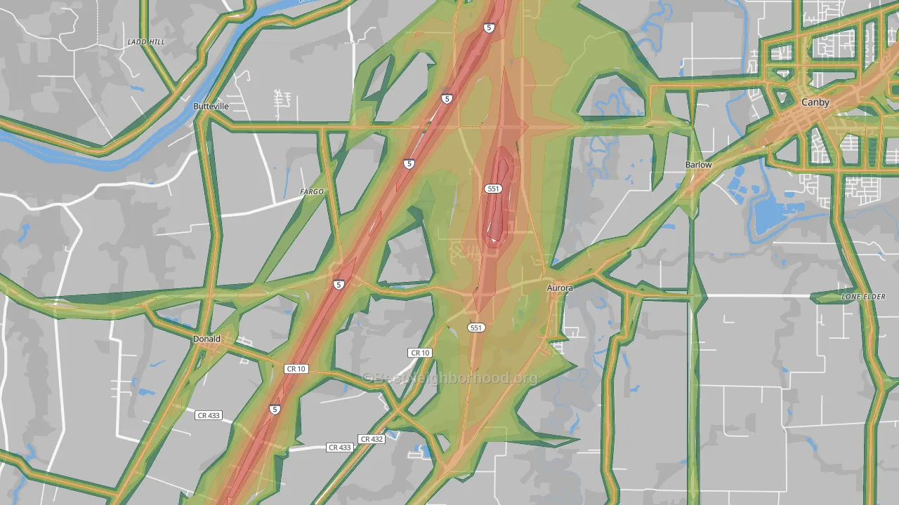 Aurora, OR Map of Noise Levels in Aurora