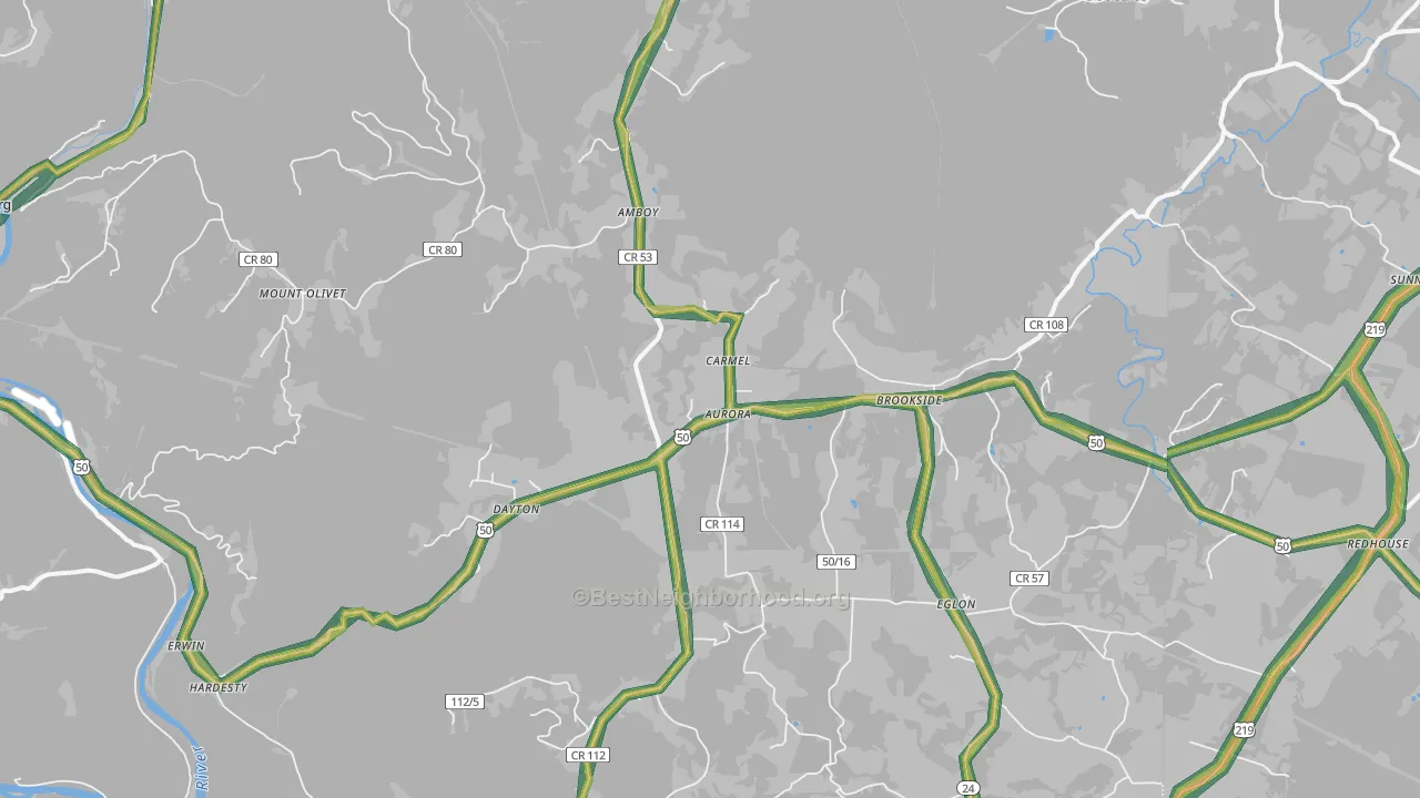 Aurora, WV Map of Noise Levels in Aurora