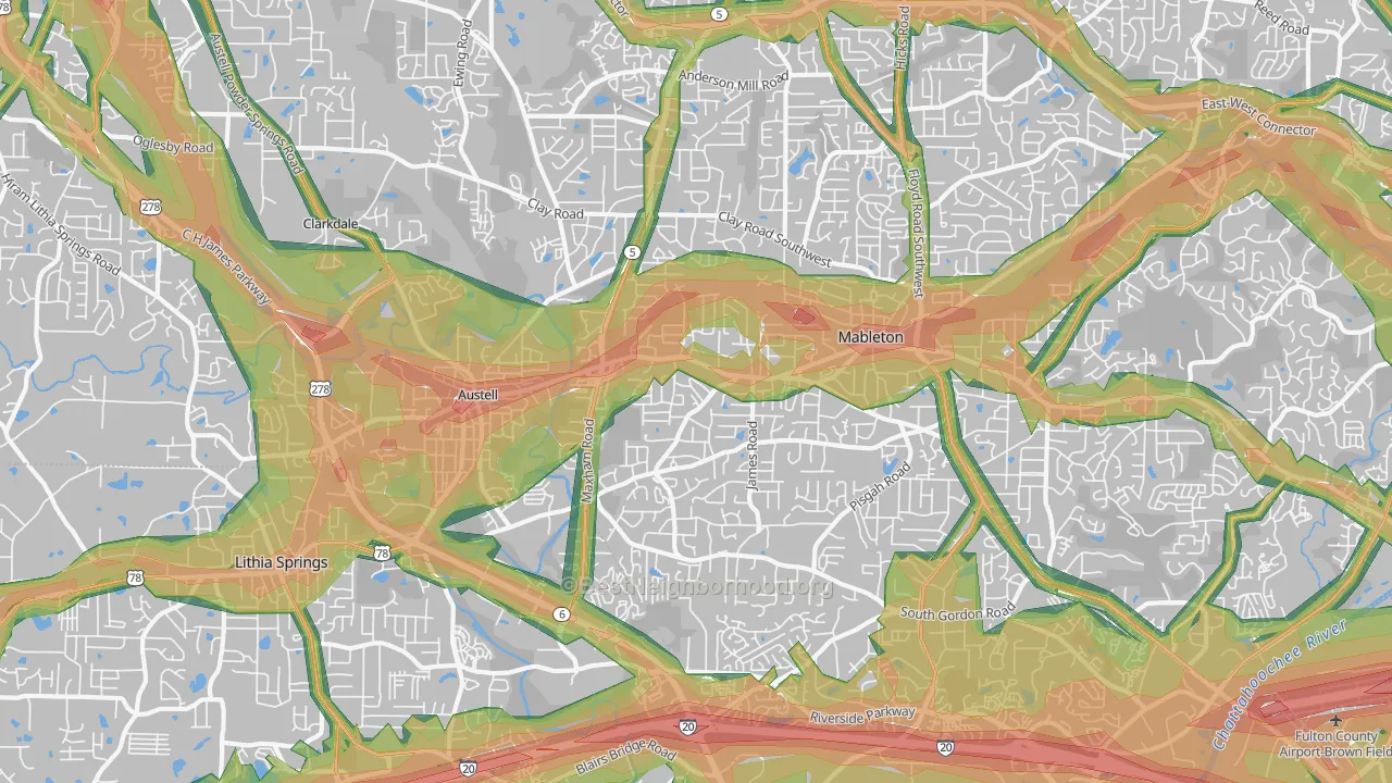Austell, GA Map of Noise Levels in Austell