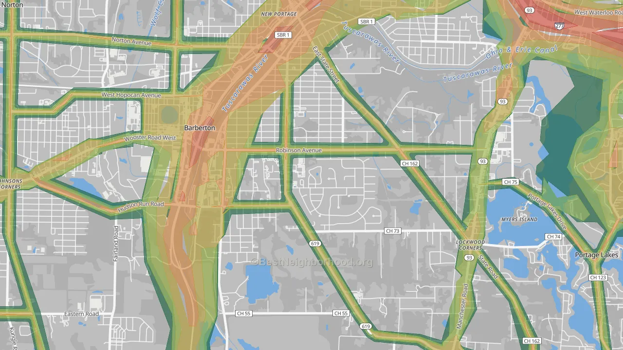 Austin Estates, Barberton, OH Map of Noise Levels in Austin Estates