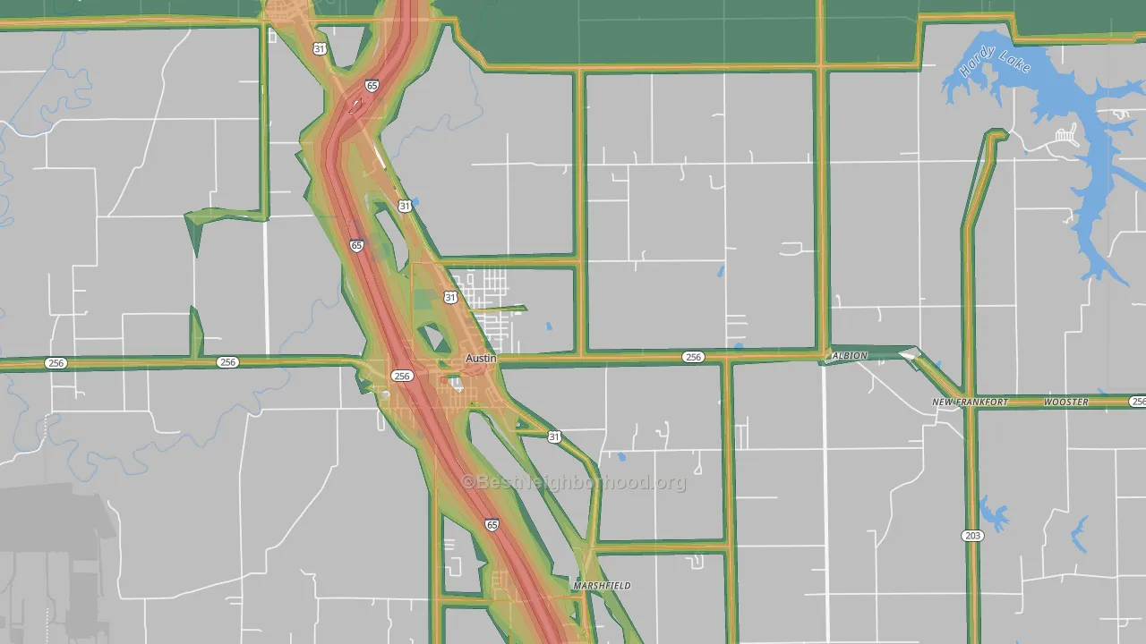Austin, IN Map of Noise Levels in Austin