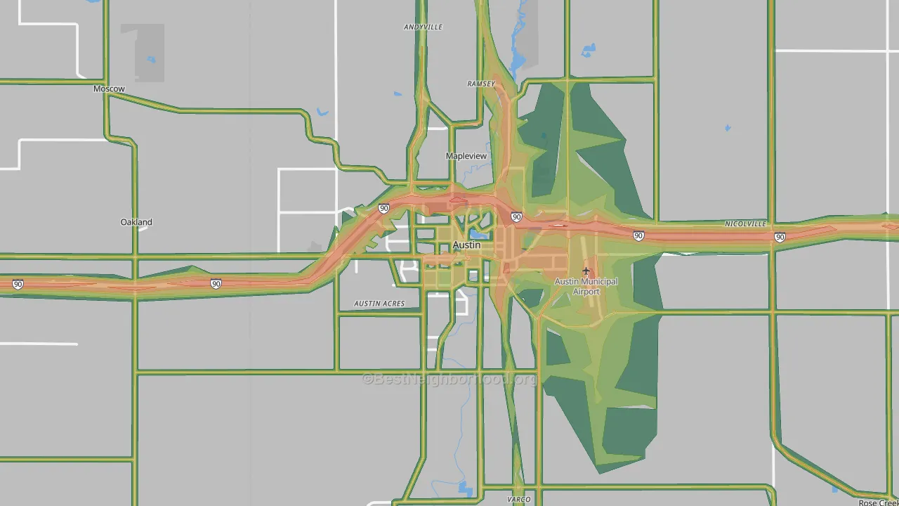 Austin, MN Map of Noise Levels in Austin