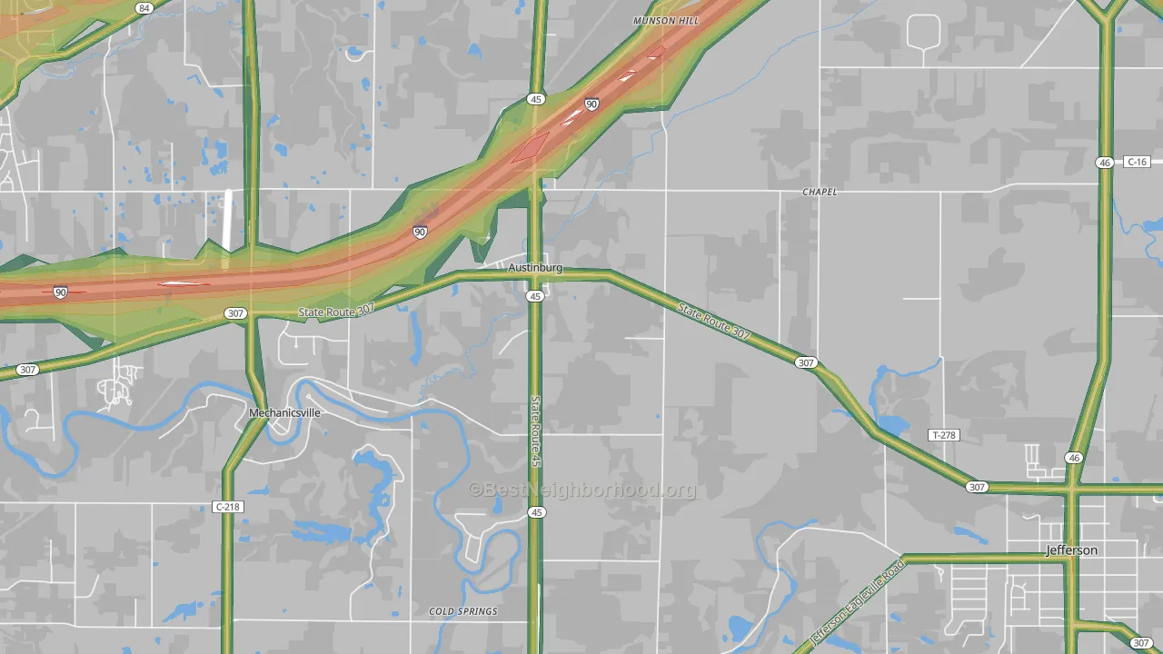 Austinburg, OH Map of Noise Levels in Austinburg