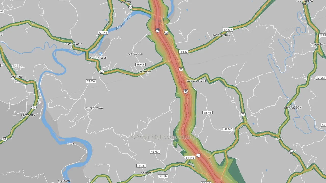 Austinville, VA Map of Noise Levels in Austinville