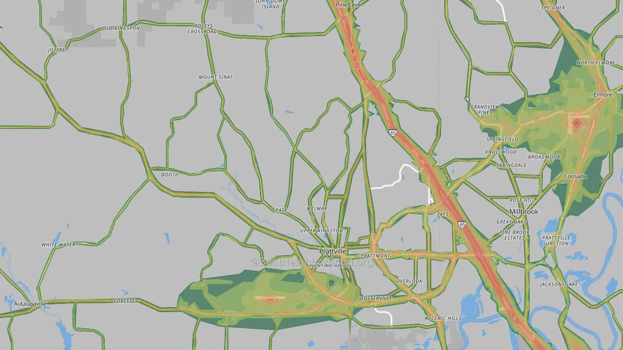 Autauga County, AL Map of Noise Levels in Autauga County