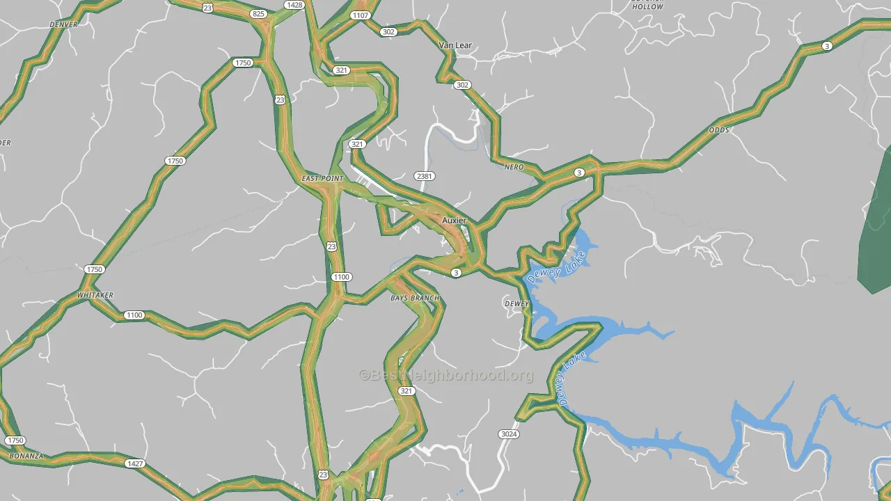 Auxier, KY Map of Noise Levels in Auxier