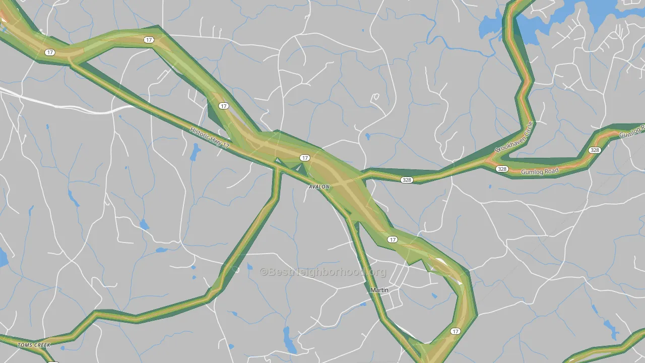 Avalon, GA Map of Noise Levels in Avalon