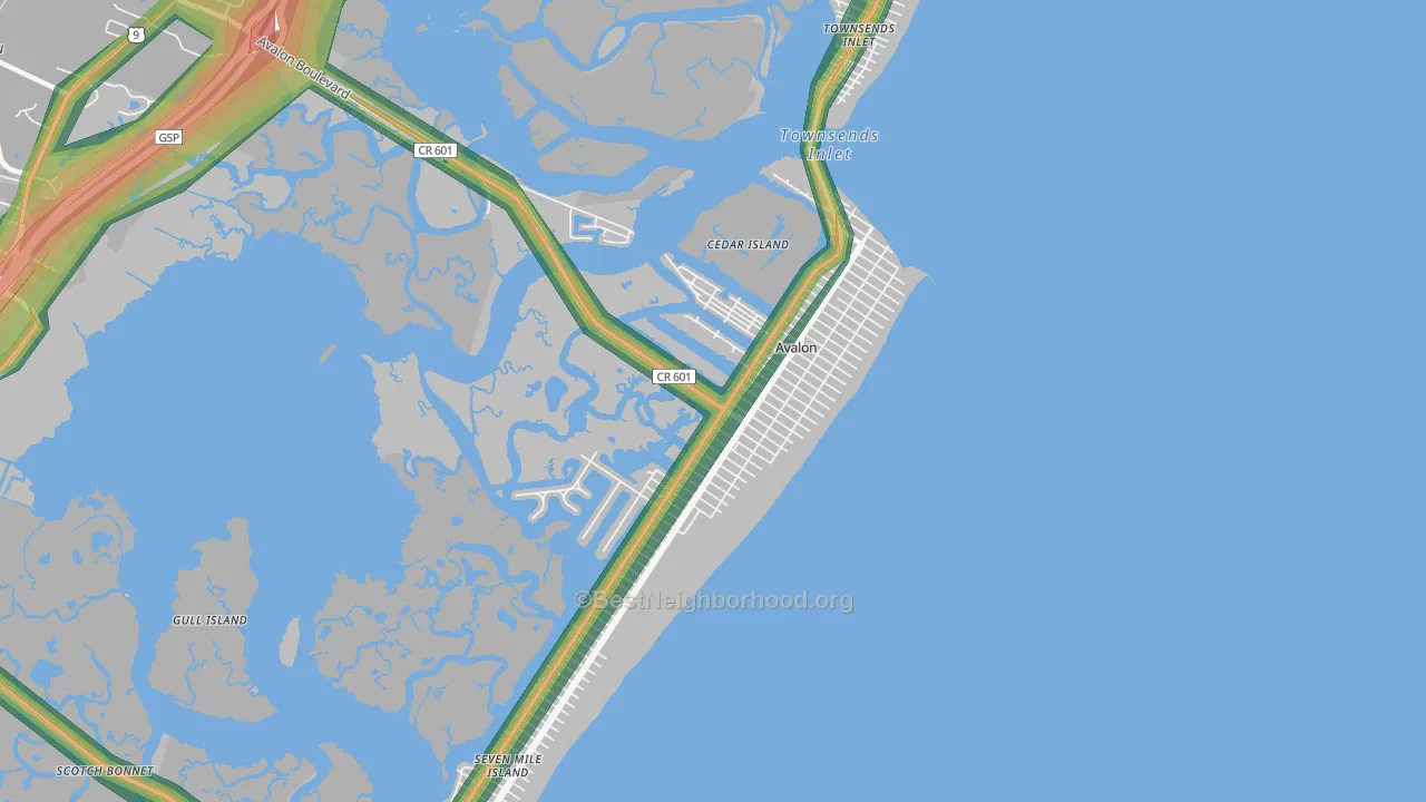 Avalon, NJ Map of Noise Levels in Avalon