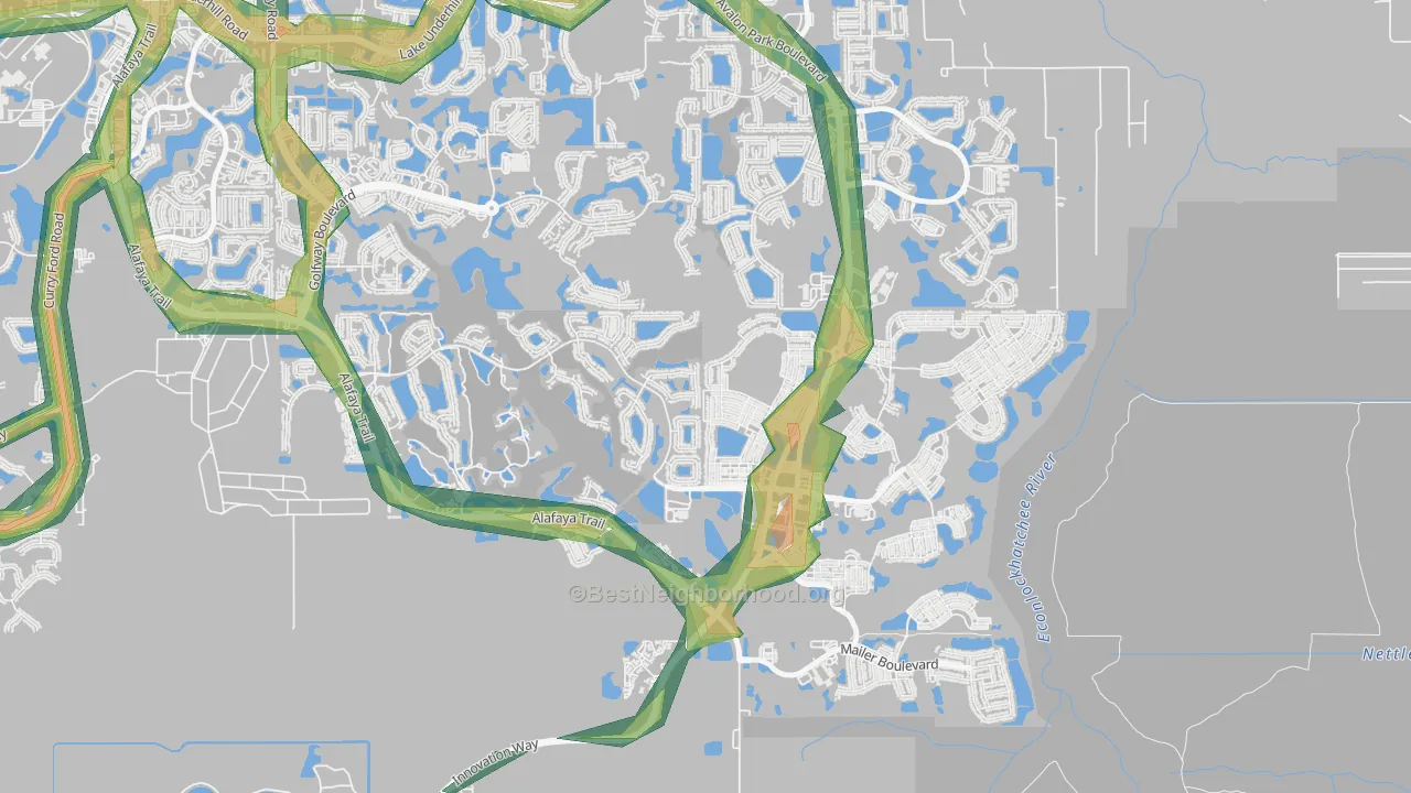 Avalon Park Northwest Village, Alafaya, FL Map of Noise Levels in Avalon Park Northwest Village