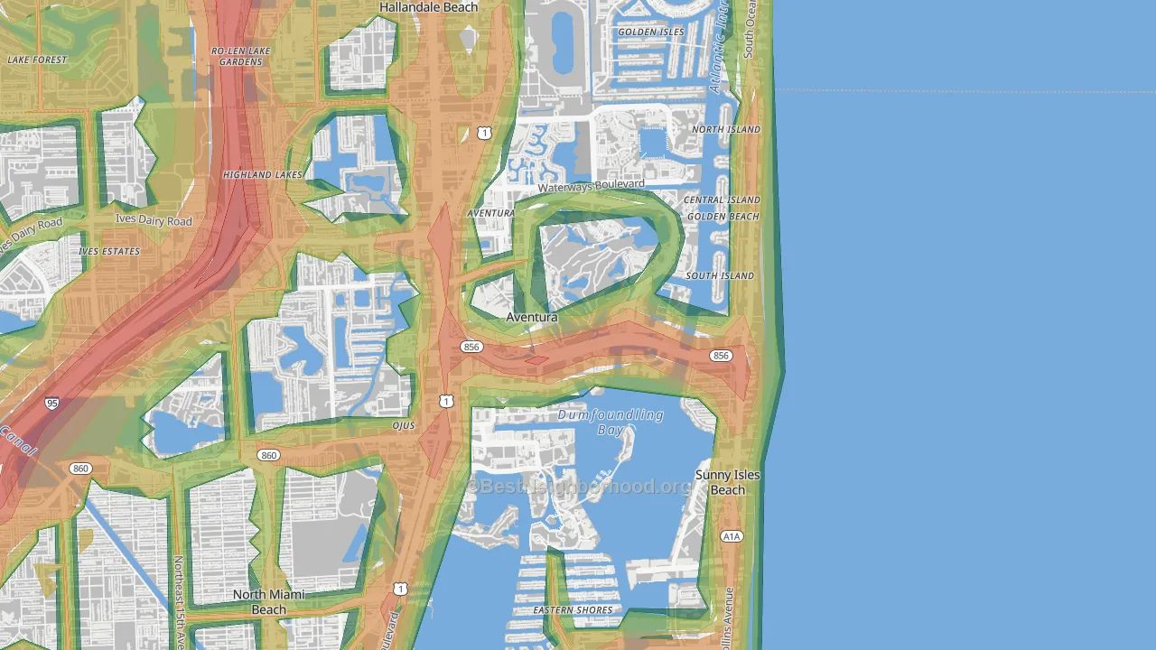 Aventura, FL Map of Noise Levels in Aventura