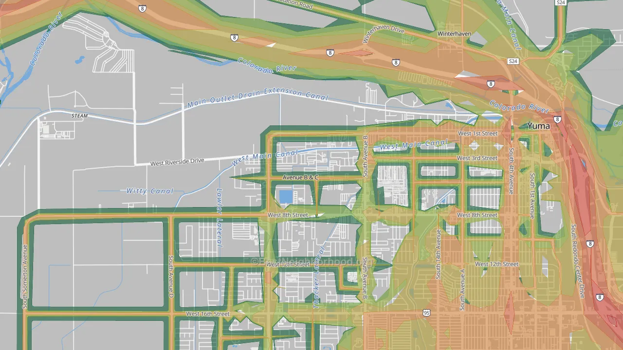 Avenue B and C, AZ Map of Noise Levels in Avenue B and C