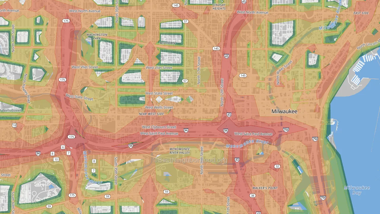 Avenues West, Milwaukee, WI Map of Noise Levels in Avenues West