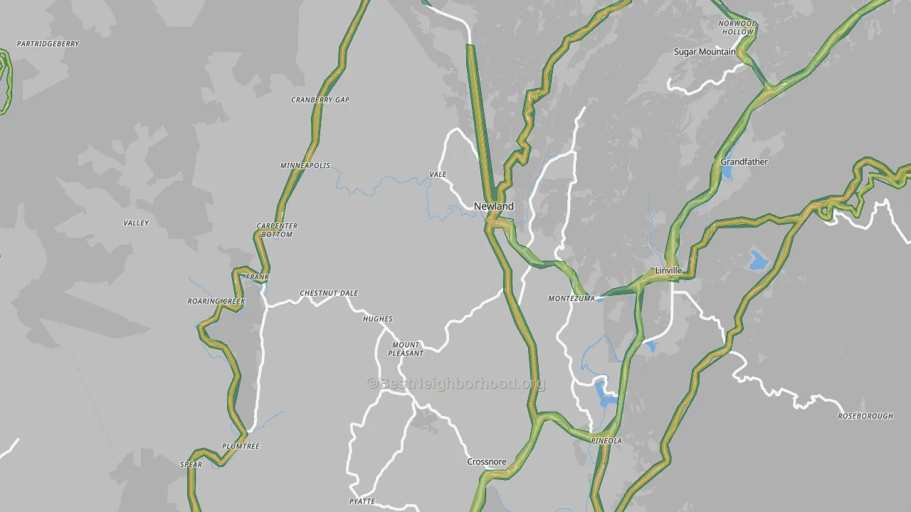 Avery County, NC Map of Noise Levels in Avery County