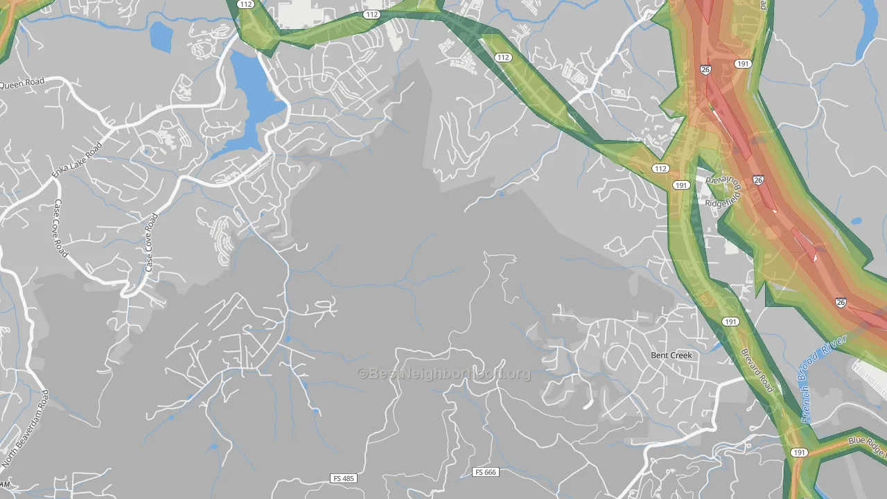 Avery Creek, NC Map of Noise Levels in Avery Creek