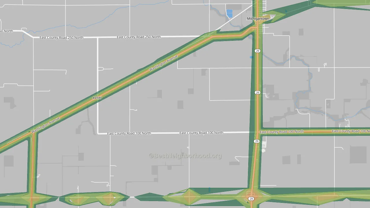 Avery, IN Map of Noise Levels in Avery