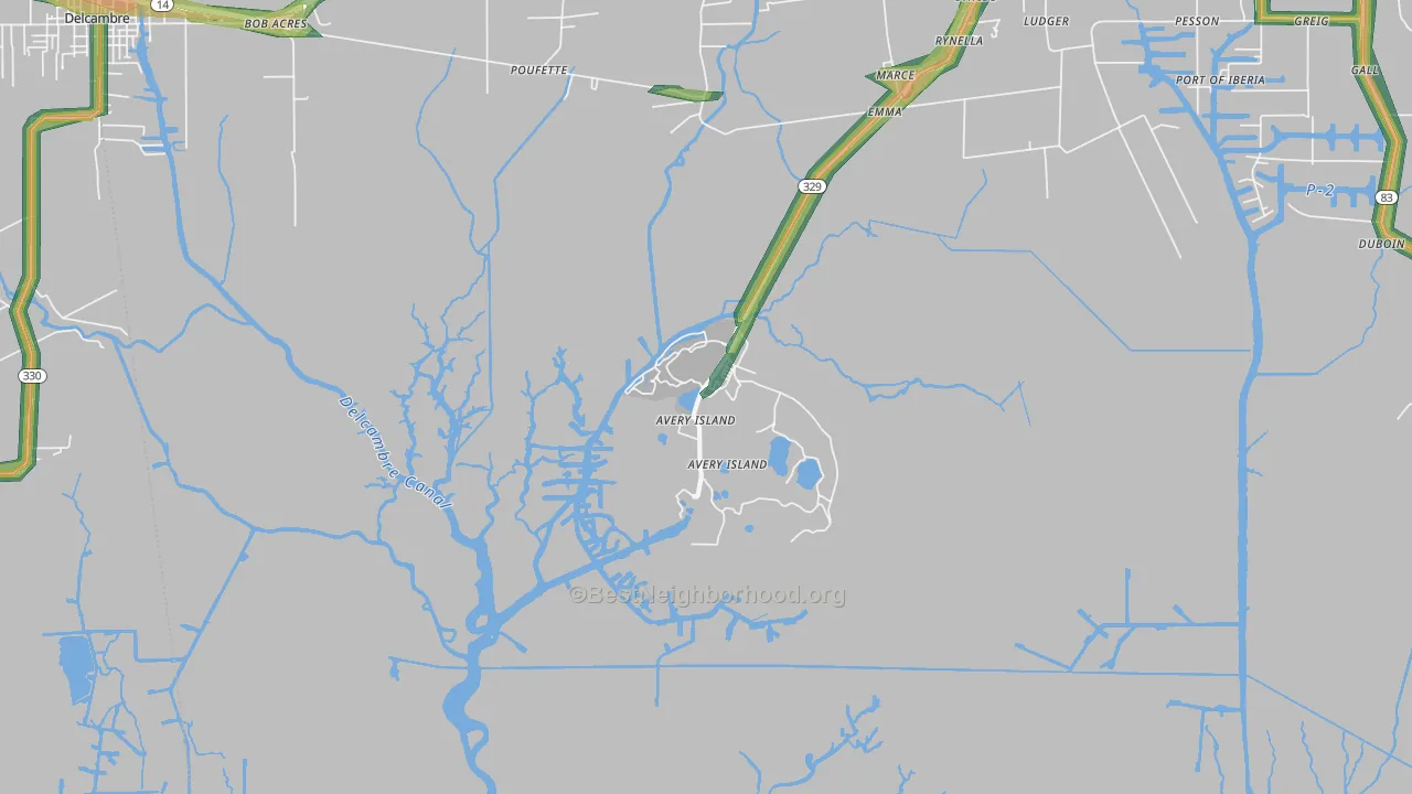 Avery Island, LA Map of Noise Levels in Avery Island