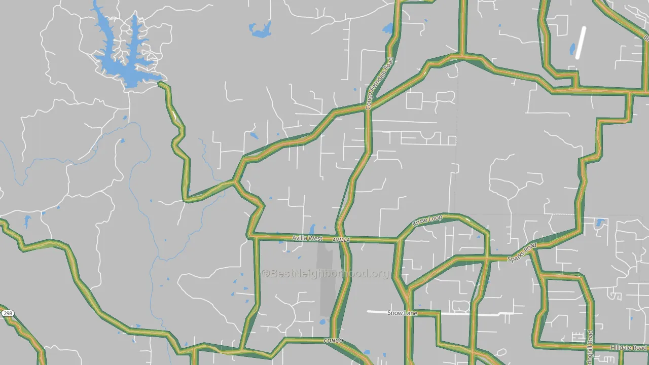Avilla, AR Map of Noise Levels in Avilla