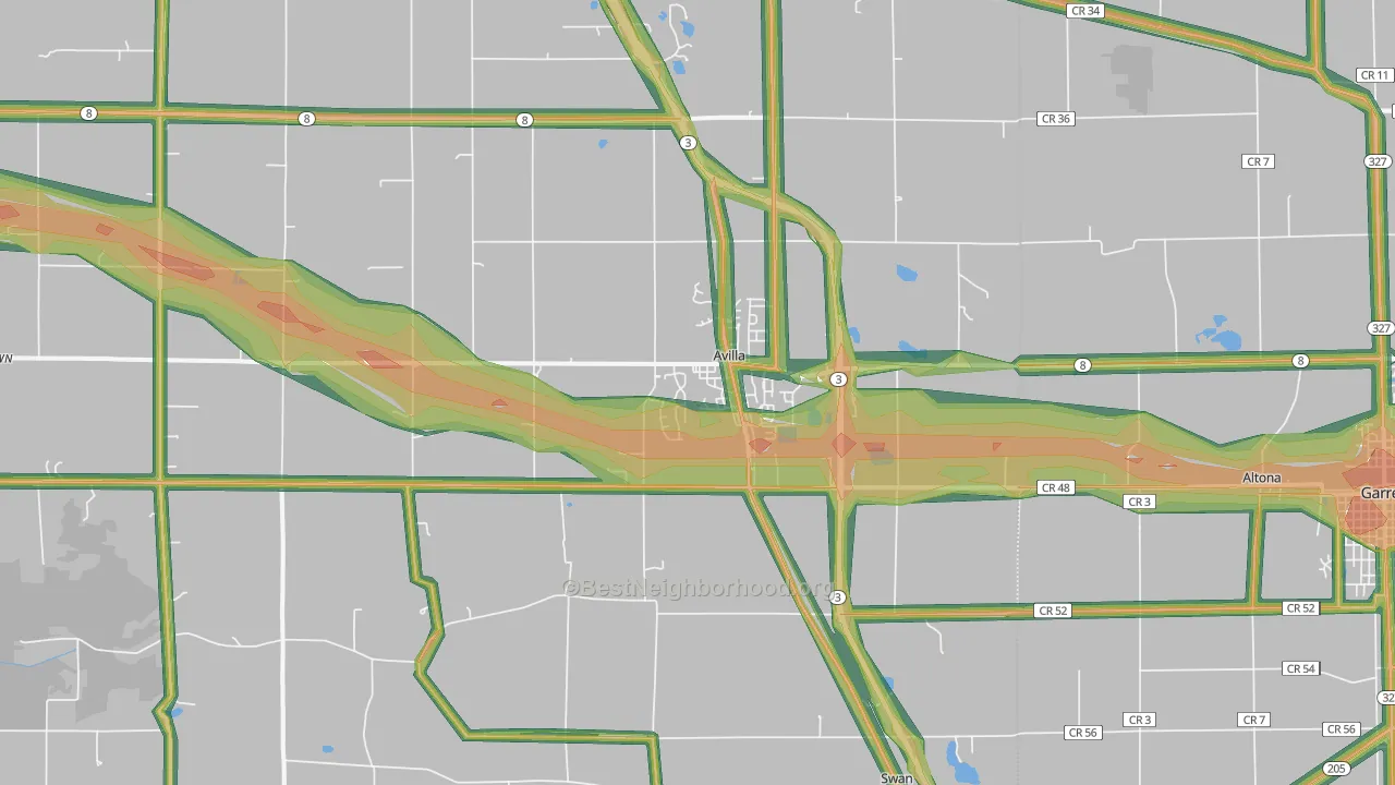 Avilla, IN Map of Noise Levels in Avilla