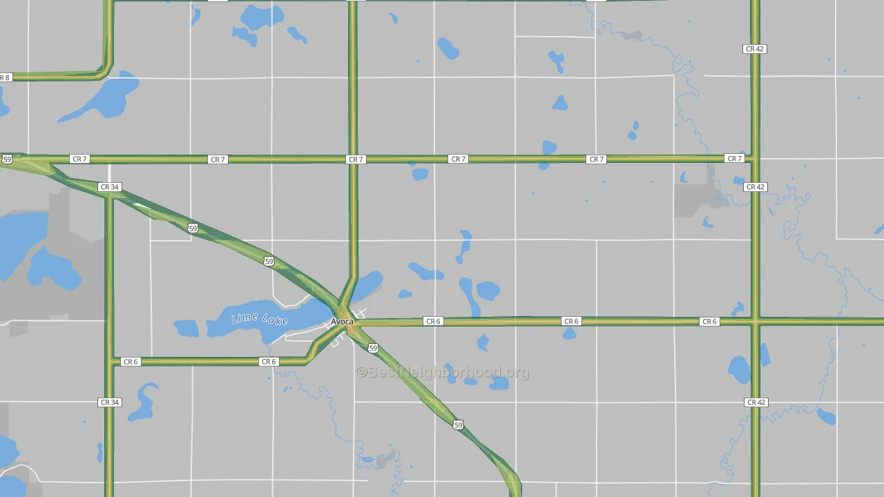 Avoca, MN Map of Noise Levels in Avoca