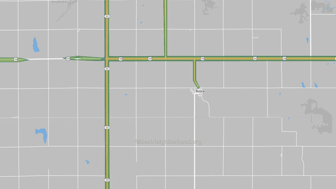 Avoca, NE Map of Noise Levels in Avoca