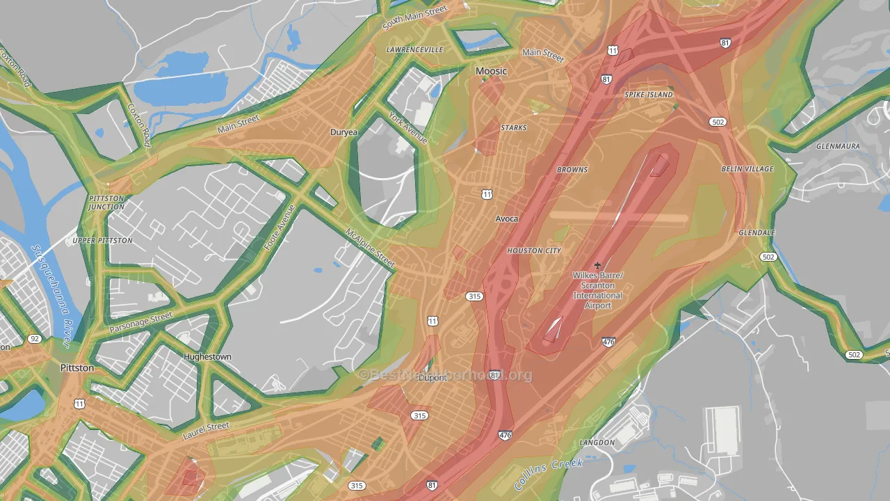 Avoca, PA Map of Noise Levels in Avoca