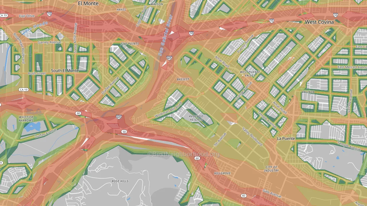 Avocado Heights, CA Map of Noise Levels in Avocado Heights