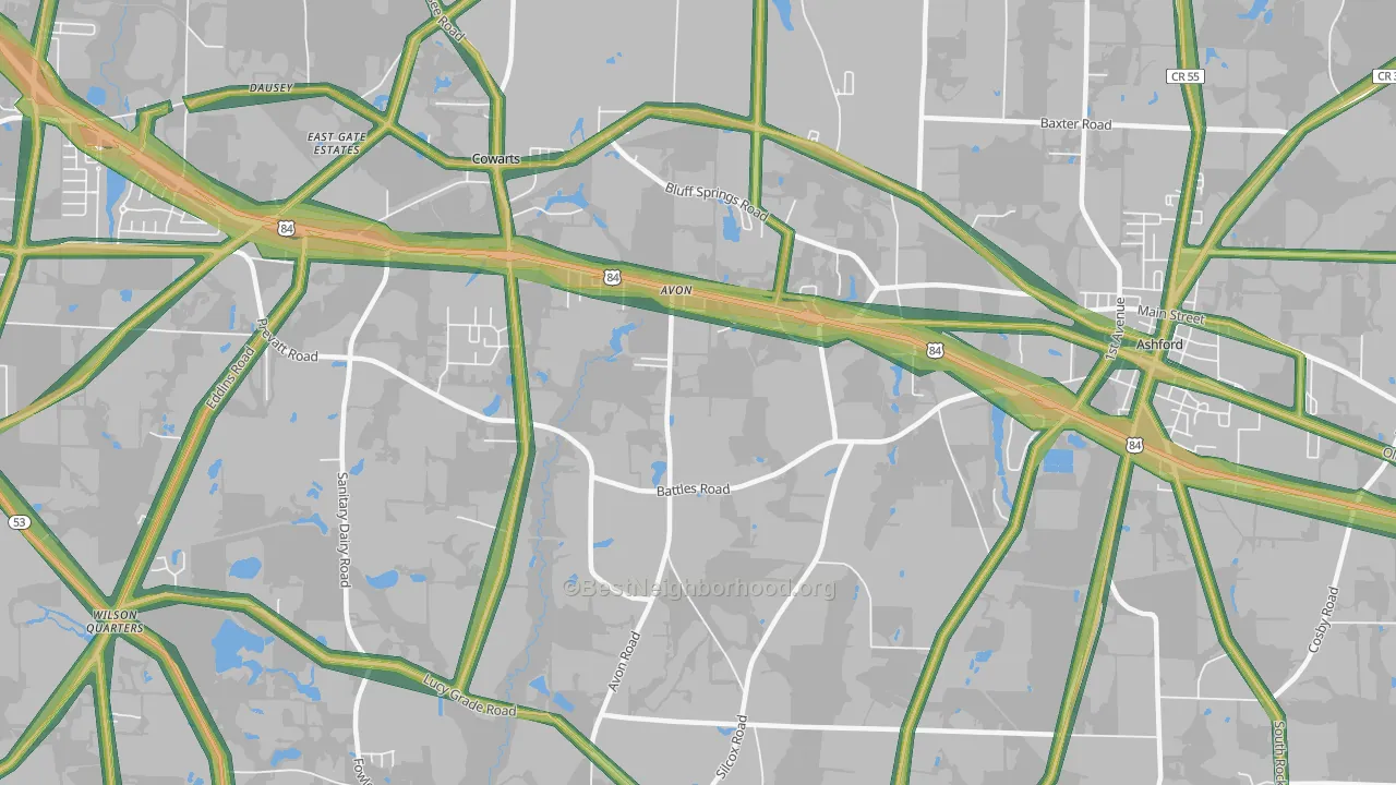 Avon, AL Map of Noise Levels in Avon