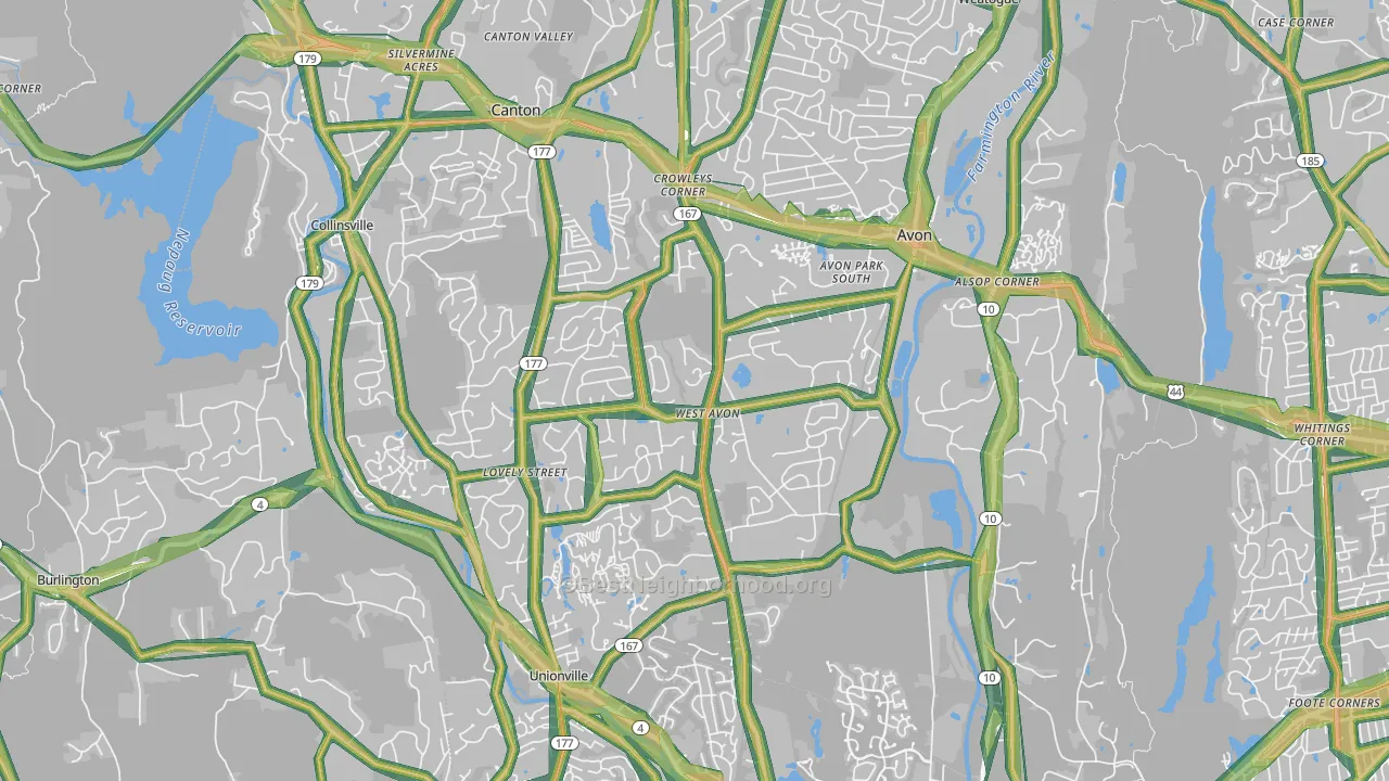 Avon, CT Map of Noise Levels in Avon